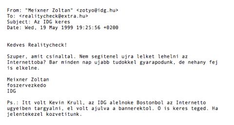 Az IDG-s Meixner Zoltán levele